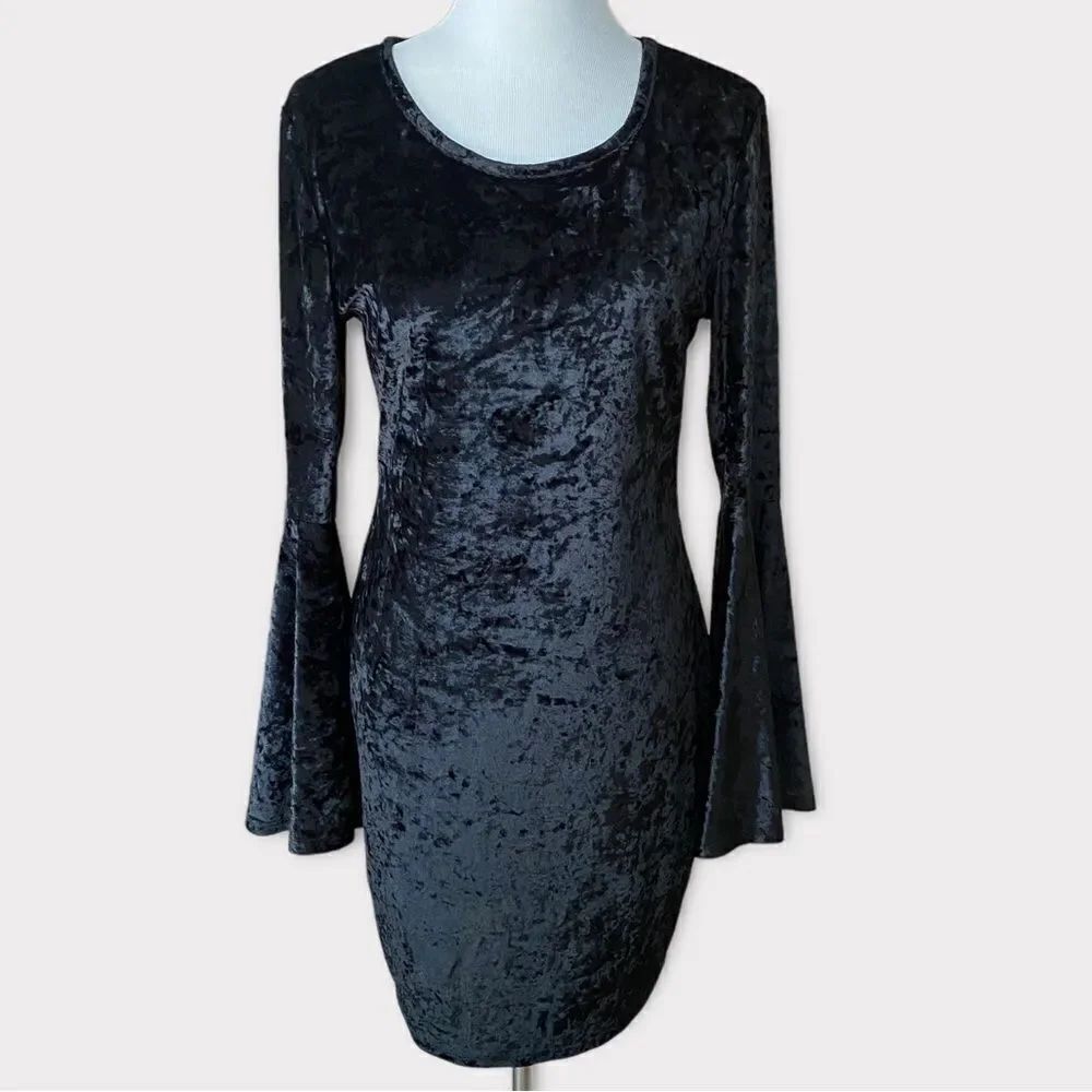 Velvety Bell Sleeved Medieval Goth Midi Little Black Costume Dress